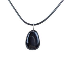 Collier Obsidienne noire AAA - pendentif pierre roulée + cordon