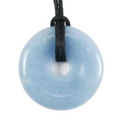 Donut ou Pi Chinois en Angélite 3cm + cordon - Pendentif ou bracelet