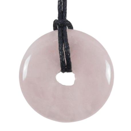 Donut ou Pi Chinois en Quartz Rose 30mm + cordon - Pendentif ou bracelet