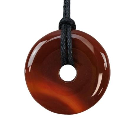 Donut ou Pi Chinois en Cornaline opaque 30mm + cordon - Pendentif ou bracelet