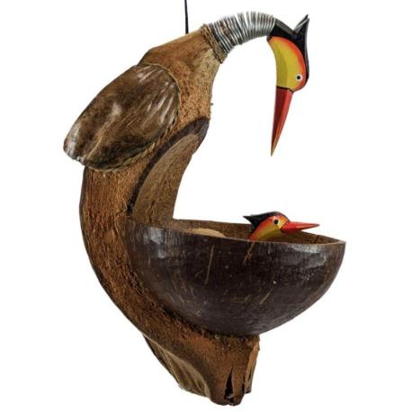 Mangeoire à oiseaux artisanale en noix de coco