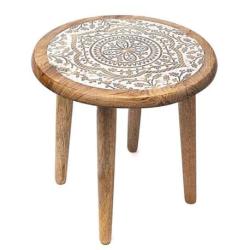 Table d'Appoint ou Porte-Plante en bois motif Mandala 30cm