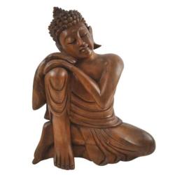 Statue de Bouddha Penseur 30cm en bois massif | Décoration Zen