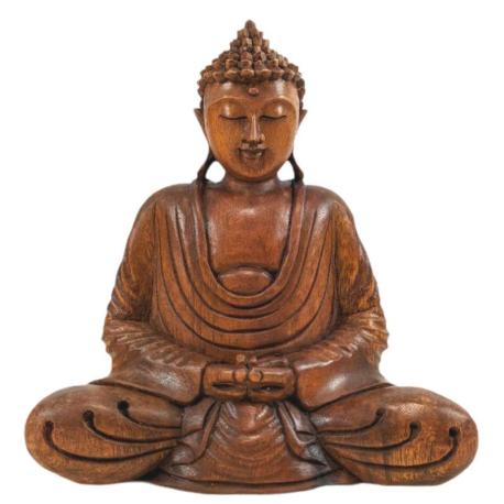 Statue Bouddha assis en position du Lotus - Bois massif sculpté Main 20cm