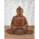 Statue Bouddha assis en position du Lotus - Bois massif sculpté Main 20cm