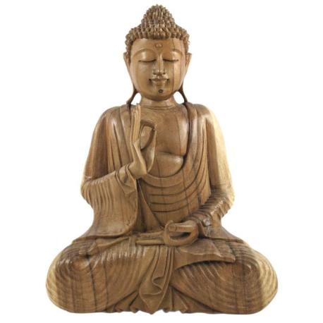 Statue Bouddha assis argumentation 40cm bois exotique brut