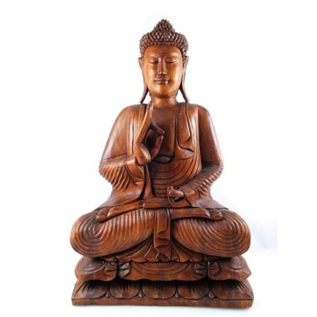 Statue Bouddha assis XXL 80cm en bois massif sculpté main. Import Asie.