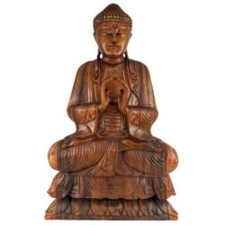Grande Statue de Bouddha assis 80cm | Bois Sculpté à la Main