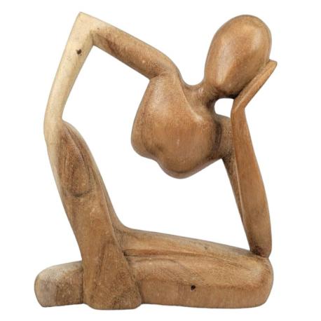 Statuette abstraite "Le Penseur" 20cm en bois Brut | Sculpture Moderne