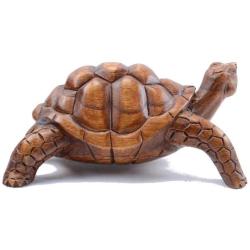 Statuette Tortue de terre 20cm - bois massif sculpté main