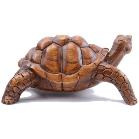 Statuette Tortue de terre 20cm - bois massif sculpté main
