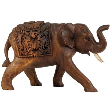 Statue éléphant 20cm en bois sculpté main