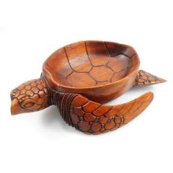 Coupelle vide poche forme Tortue de mer en bois exotique sculpté