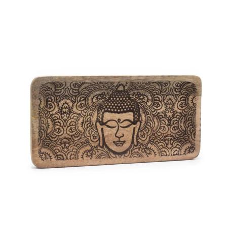 Plateau décoratif ou Vide-poche en bois avec gravure Bouddha | Artisanat indien