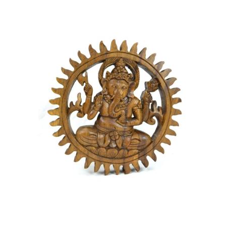 Décor mural Ganesh en bois de suar sculpté 20cm