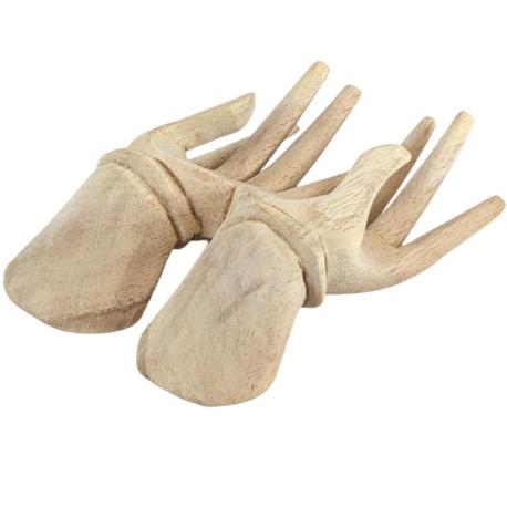 Présentoir à bagues et cartes de visite mains de Bouddha en bois brut