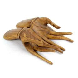 Mains de Bouddha marron, présentoir à bagues et cartes de visite en bois