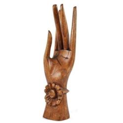 Main de Bouddha / Porte-bagues en bois exotique marron 20cm