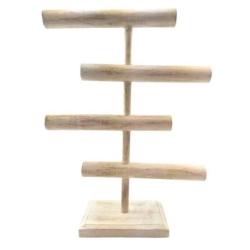 Présentoir à bijoux 4 niveaux 48cm en bois massif | Finition Blanc Cérusé