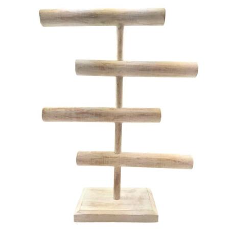 Présentoir à bijoux 4 niveaux 48cm en bois massif | Finition Blanc Cérusé