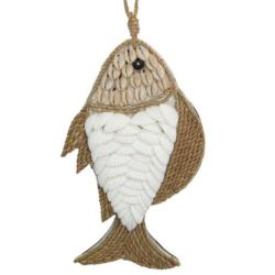 Suspension Poisson en Coquillages et Jonc de Mer 17cm | Déco Bord de Mer