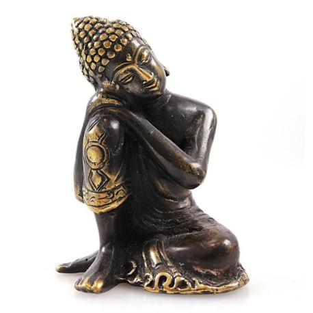 Statuette Bouddha penseur en laiton 10cm, artisanat d'Asie.