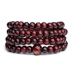 Bracelet Tibétain, Mala en perles de bois 6mm bordeaux.