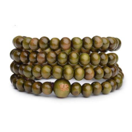 Bracelet Tibétain, Mala en perles de bois 6mm vert