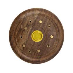Porte-encens rond en Bois pour Bâtons & Cônes | Motif Étoiles