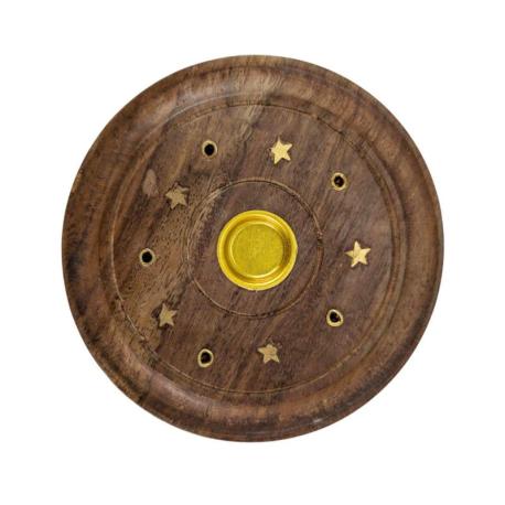 Porte-encens rond en Bois pour Bâtons & Cônes | Motif Étoiles