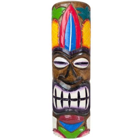 Déclassé ! Tiki 50cm en bois massif Sculpté main - Motif Surf & Ananas