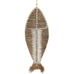 Déco murale Poisson 75cm en raphia et coquillages | Déco Bord de Mer