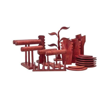 Déclassé - Lot de 15 présentoirs à Bijoux en bois massif rouge