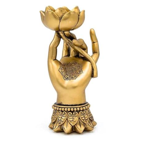 Bougeoir Main de Bouddha dorée 18cm | Décoration Spirituelle