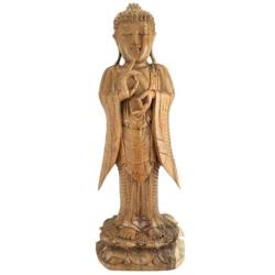 Grande statue de Bouddha debout 60cm bois massif brut sculpté main