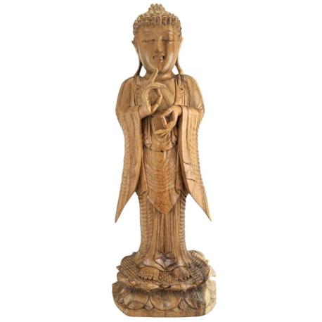 Grande statue de Bouddha debout 60cm bois massif brut sculpté main