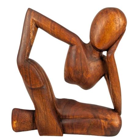 Statue abstraite "Le Penseur" 30cm en bois Teinté