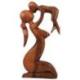 Statue abstraite Maman et Bébé 30cm en bois Teinté