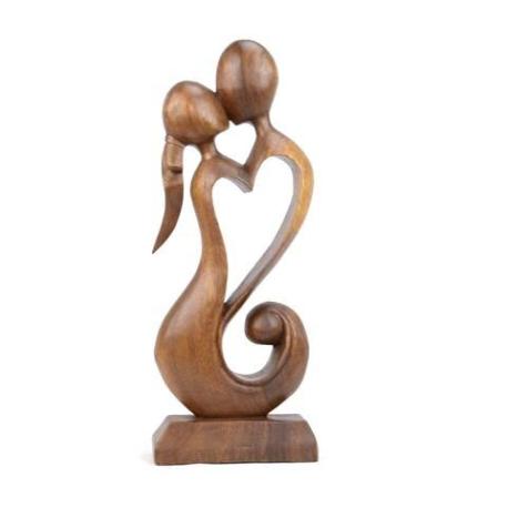 Statue Abstraite "Couple en Fusion" 30cm en bois | Cadeau Amoureux