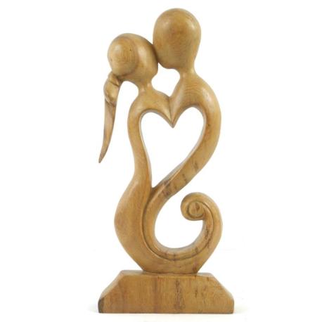 Statue Abstraite "Couple en Fusion" 30cm en bois | Cadeau de Lune de Miel