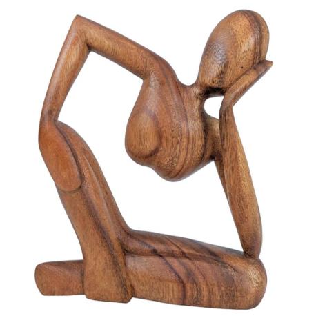 Statue abstraite "Le Penseur" 30cm en bois Brut | Moderne et Épurée