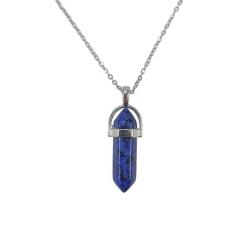 Collier acier + pendentif pointe Lapis Lazuli
