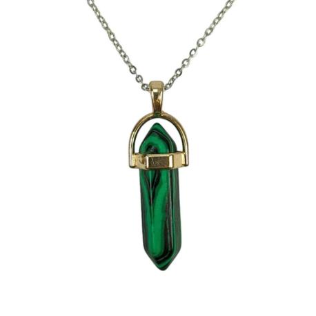 Collier doré + pendentif pointe Malachite verte