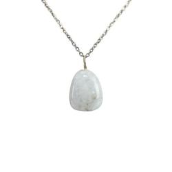 Collier Pierre de Lune Blanche AAA | Pendentif pierre roulée + chaîne acier
