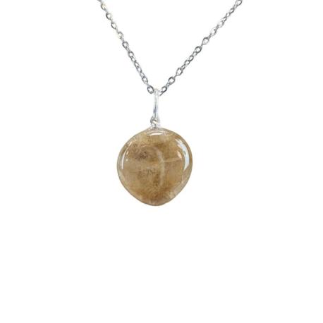 Collier Citrine AAA | Pendentif pierre roulée + chaîne acier