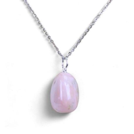 Collier Opale rose des Andes - pendentif pierre roulée + chaîne