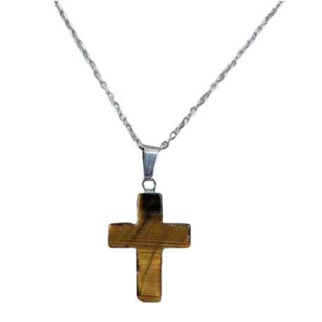 Collier  "Croix" en Oeil de Tigre