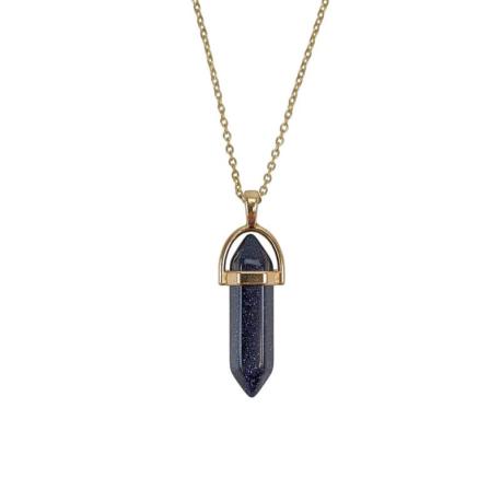 Collier doré + pendentif pointe Pierre de Soleil Bleu
