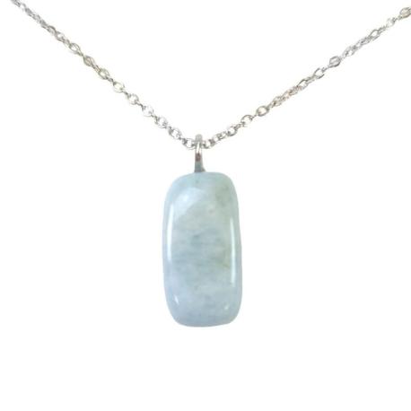 Collier Aigue-Marine AB | Pendentif pierre roulée + chaîne acier