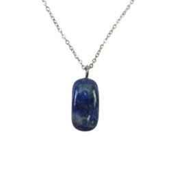 Collier Lapis Lazuli AB | Pendentif pierre roulée + chaîne argentée